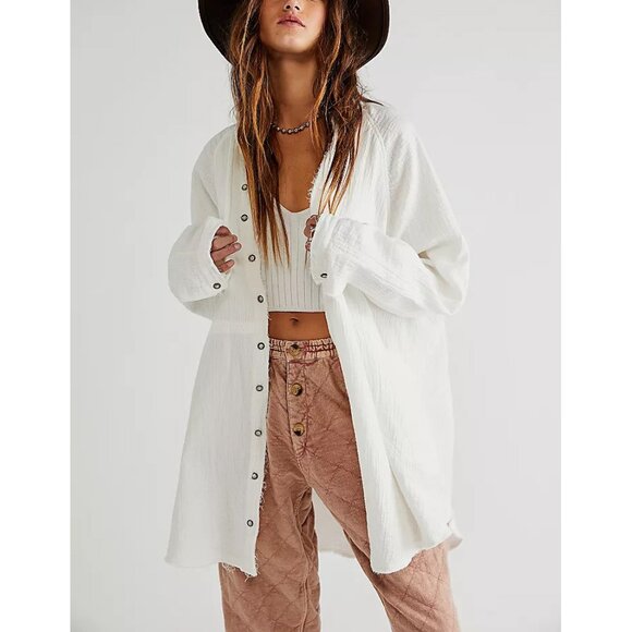 🎉LAST CHANCE🎉 FREE PEOPLE We The Free Summer Daydream Buttondown / White - Picture 6 of 16